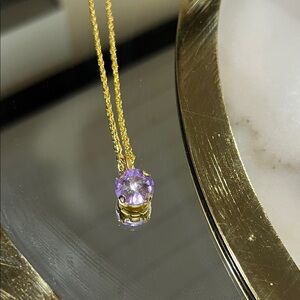 Lavender Purple Glass Rhinestone Pendant Necklace